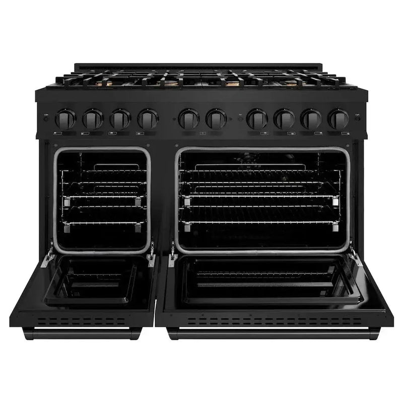 ZLINE 48" Dual Fuel Range, Gas Cooktop, Electric Convection Oven Black Stainless Steel Brass Burners, CDRB-BR-48 by Farmhouse Kitchen and Bath