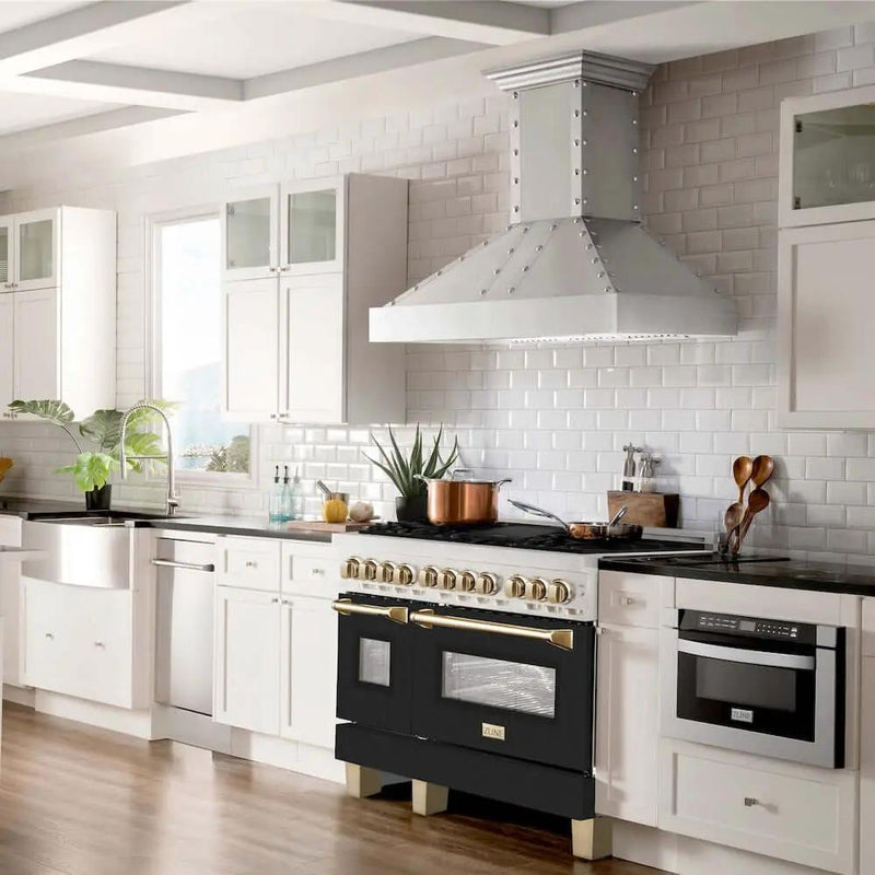 ZLINE 48" Autograph, Dual Fuel Range, Black Door, Gold, RASZ-BLM-48-G by Farmhouse Kitchen and Bath