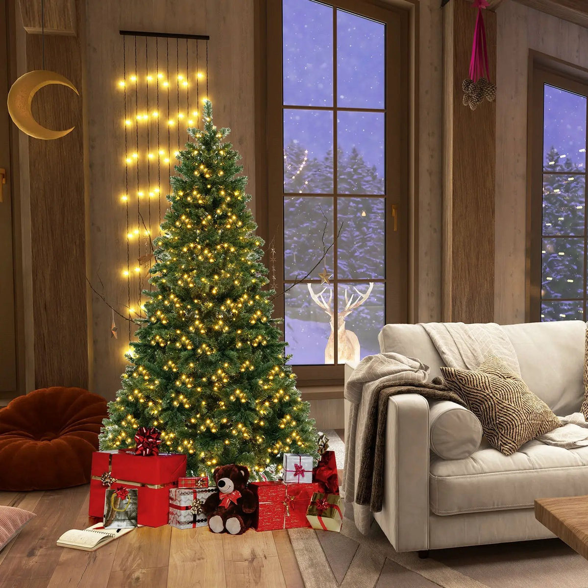 6/7/8 Feet Hinged Christmas Tree with PVC Branch Tips Warm White LED Lights, photo 13 of 16