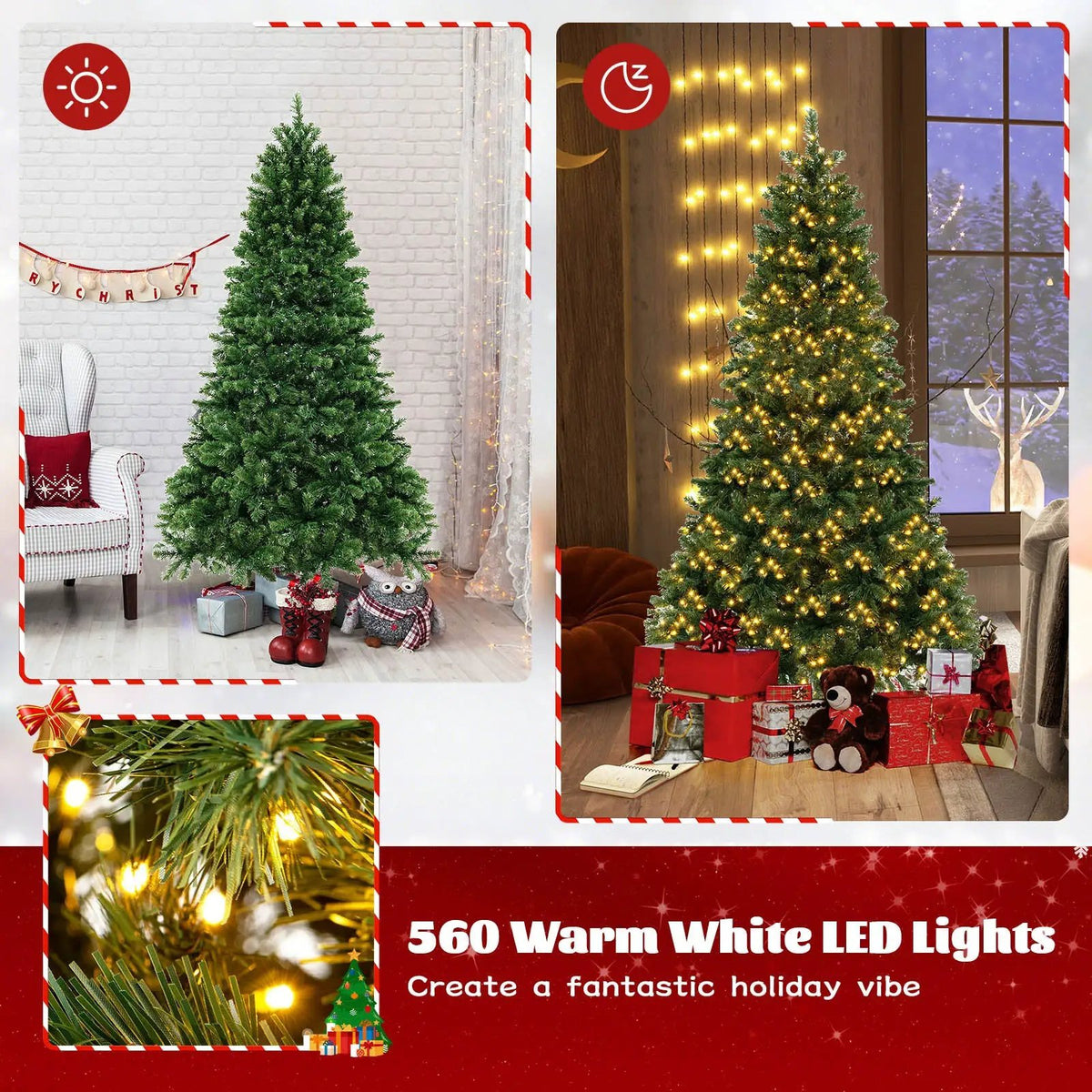 6/7/8 Feet Hinged Christmas Tree with PVC Branch Tips Warm White LED Lights, photo 3 of 16