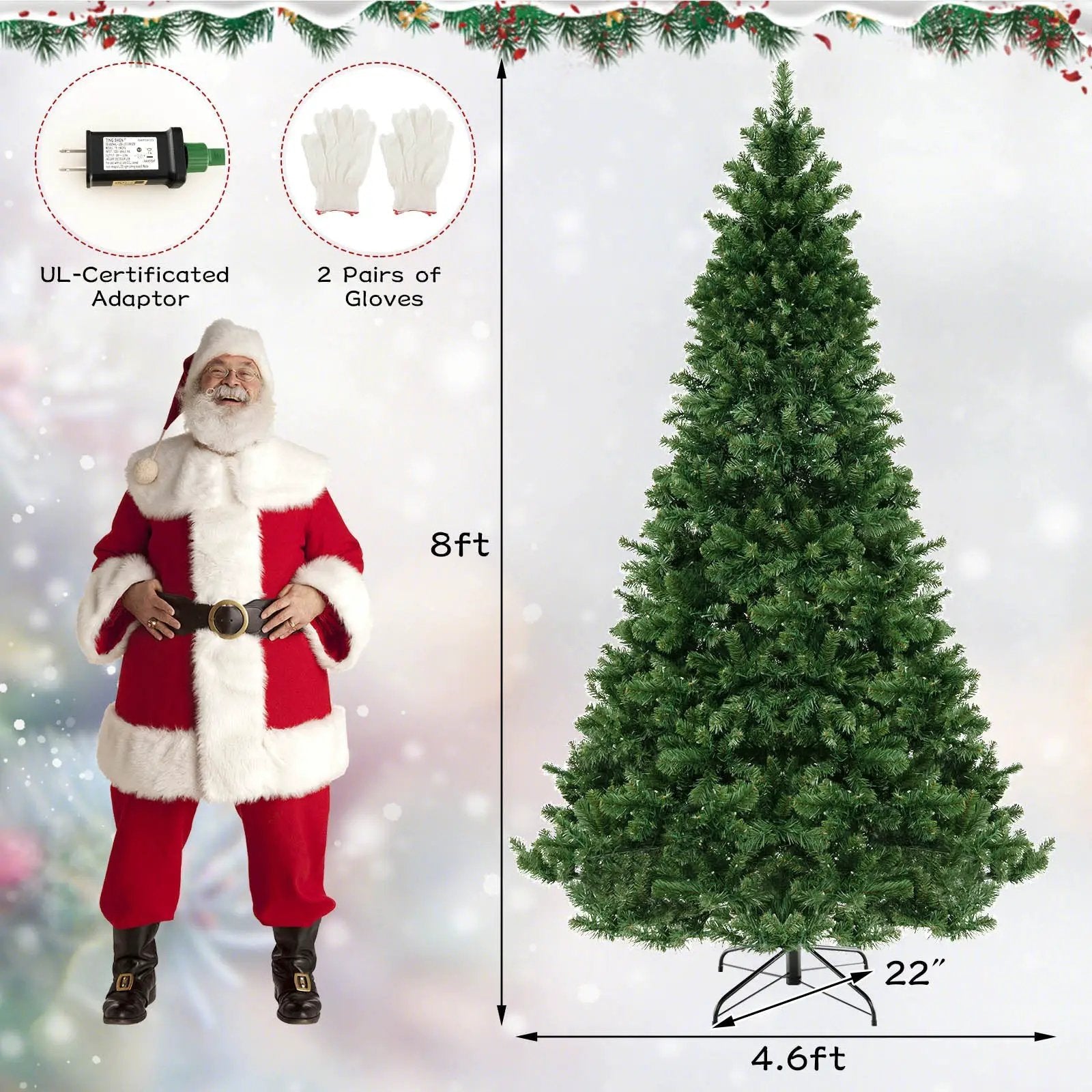 6/7/8 Feet Hinged Christmas Tree with PVC Branch Tips Warm White LED Lights by DirectDeals
