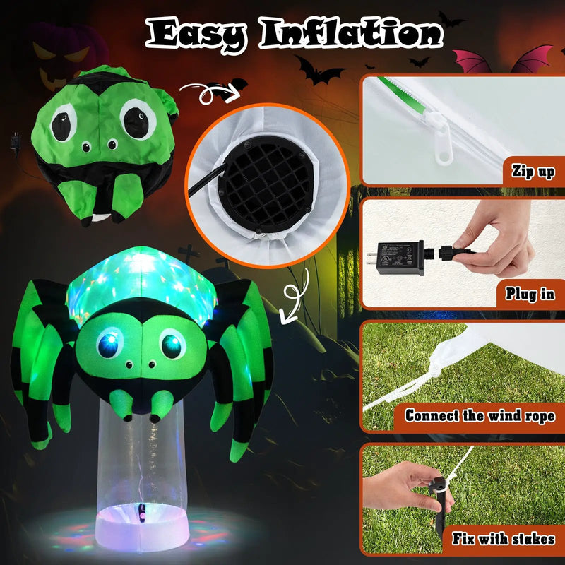 6 Feet Halloween Inflatable Spider with 3 Color Rotating Light by DirectDeals