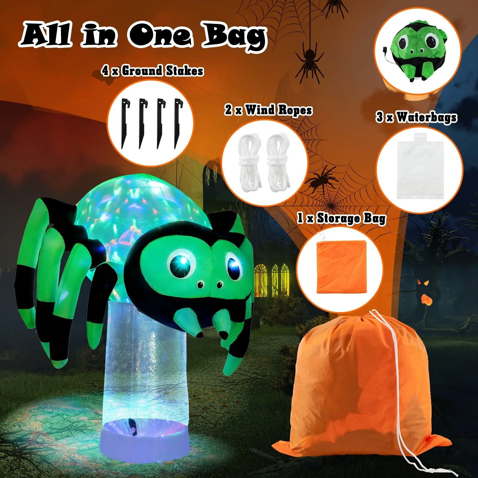 6 Feet Halloween Inflatable Spider with 3 Color Rotating Light by DirectDeals