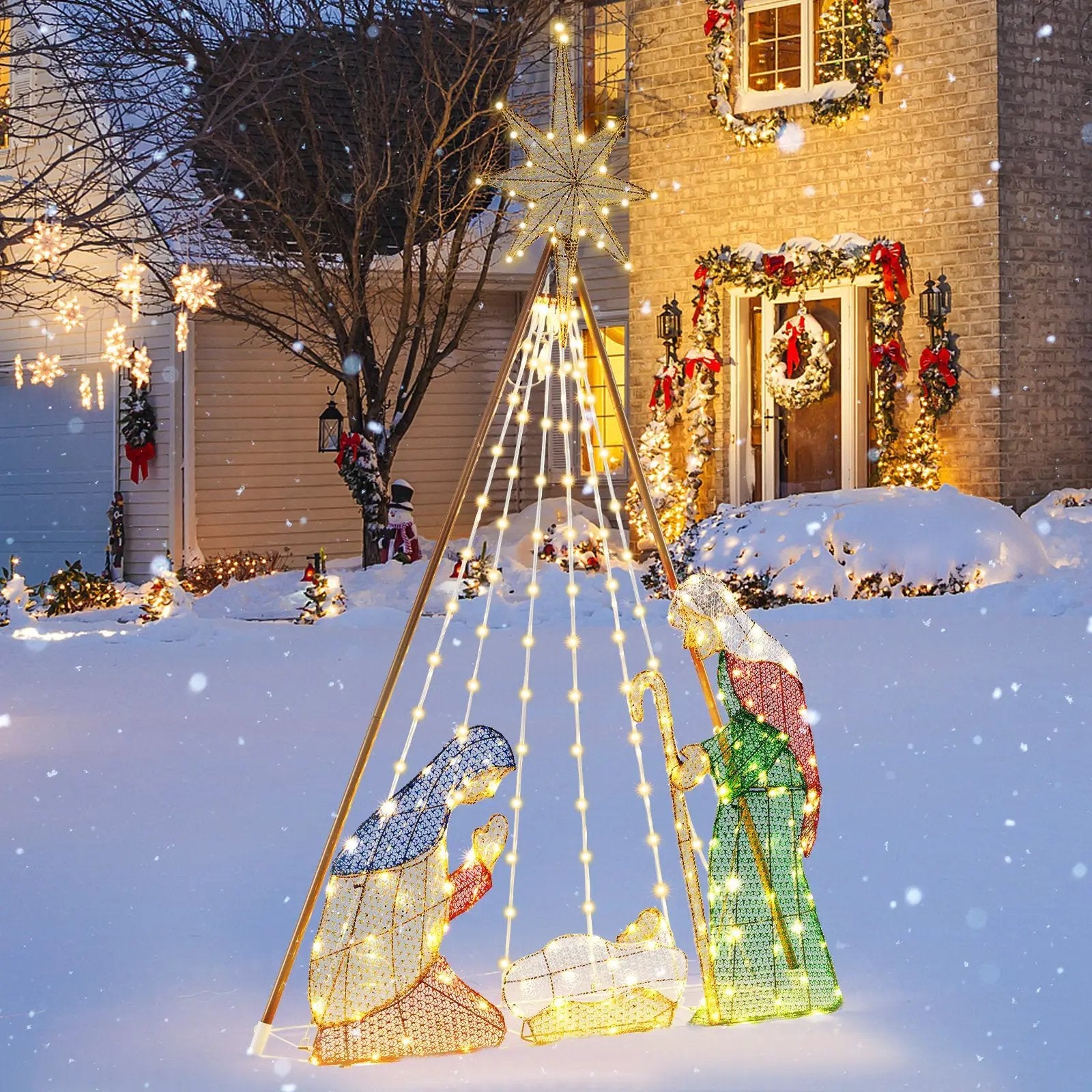 6 Feet Pre-Lit Nativity Scene Set with 240 Warm White LED Lights by DirectDeals