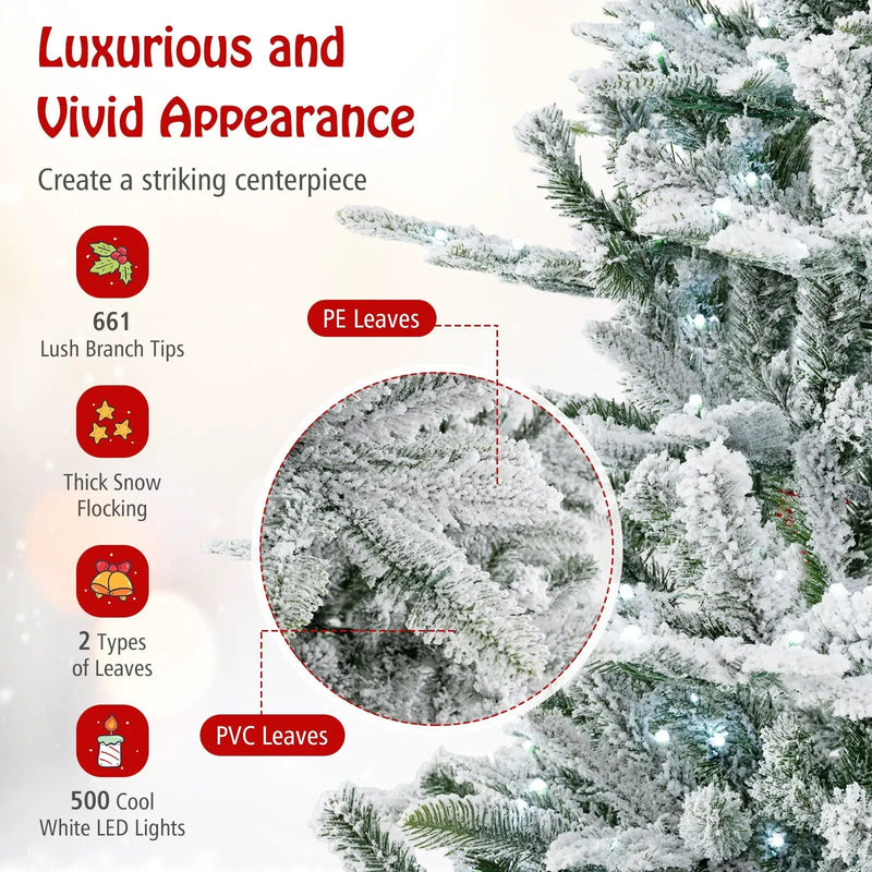 6 Feet Snow Flocked Artificial Christmas Tree with Cool White LED Lights by DirectDeals