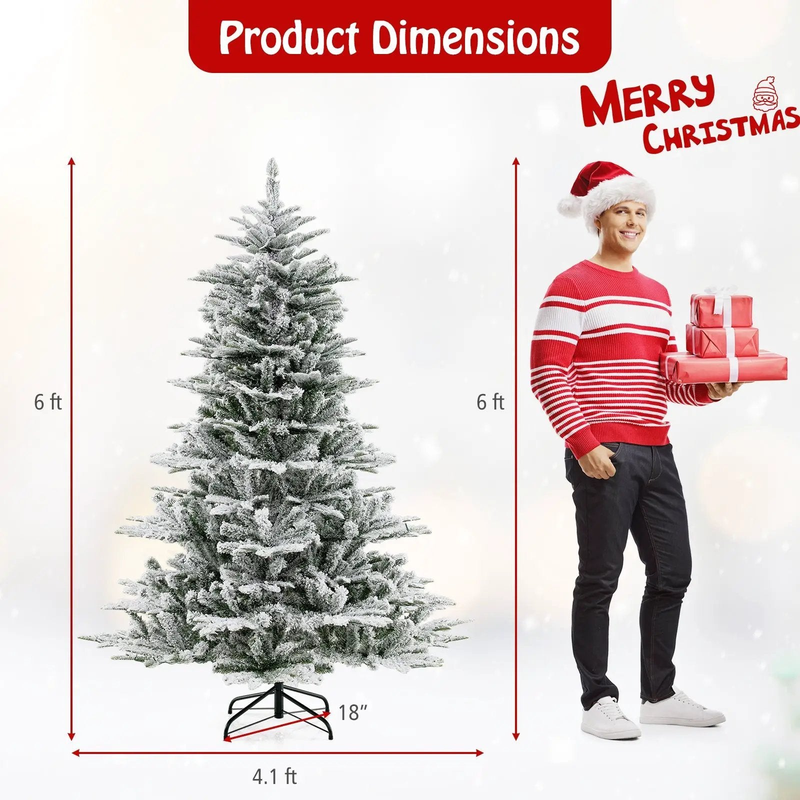 6 Feet Snow Flocked Artificial Christmas Tree with Cool White LED Lights by DirectDeals