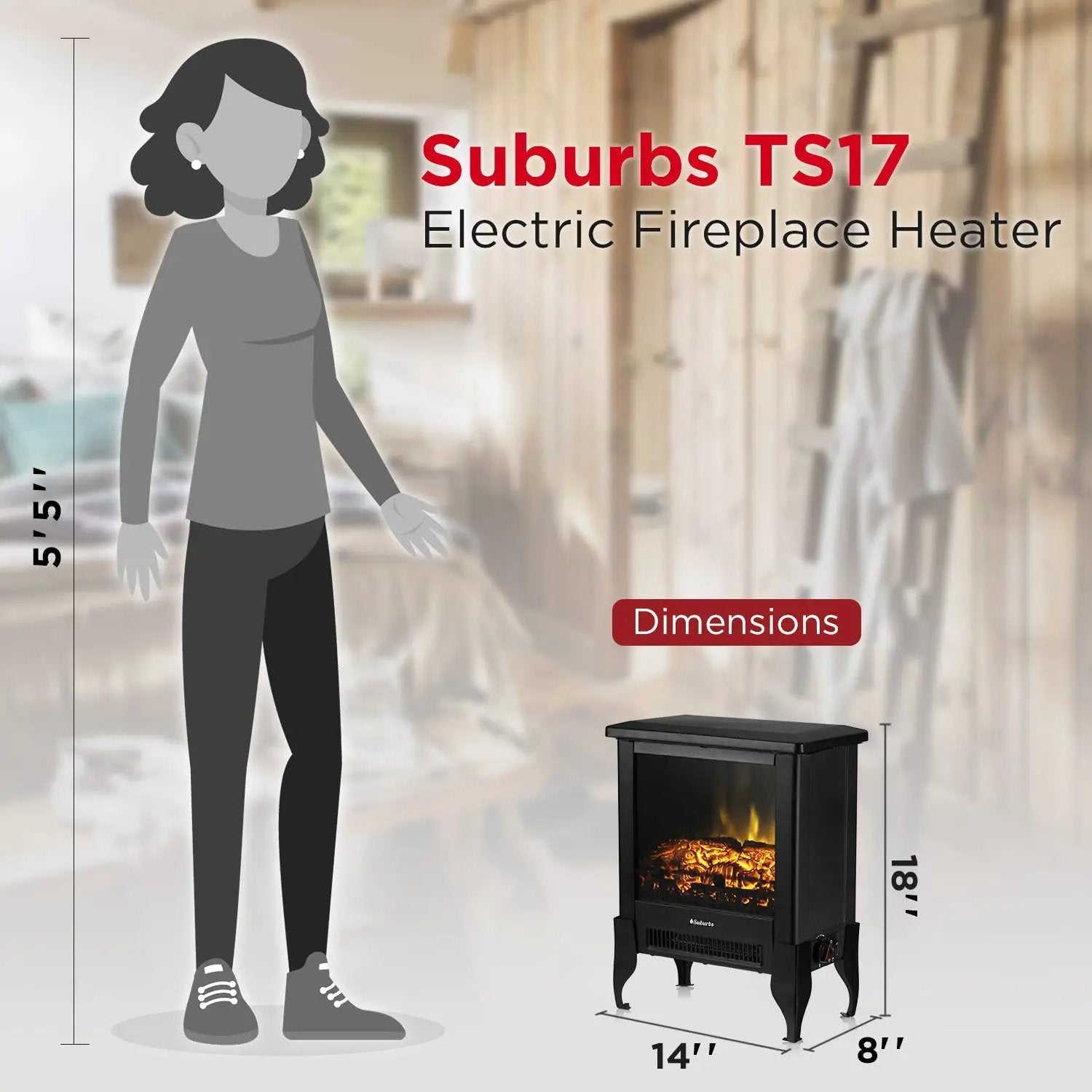Suburbs TS17 Electric Fireplace Stove Heater by TURBRO