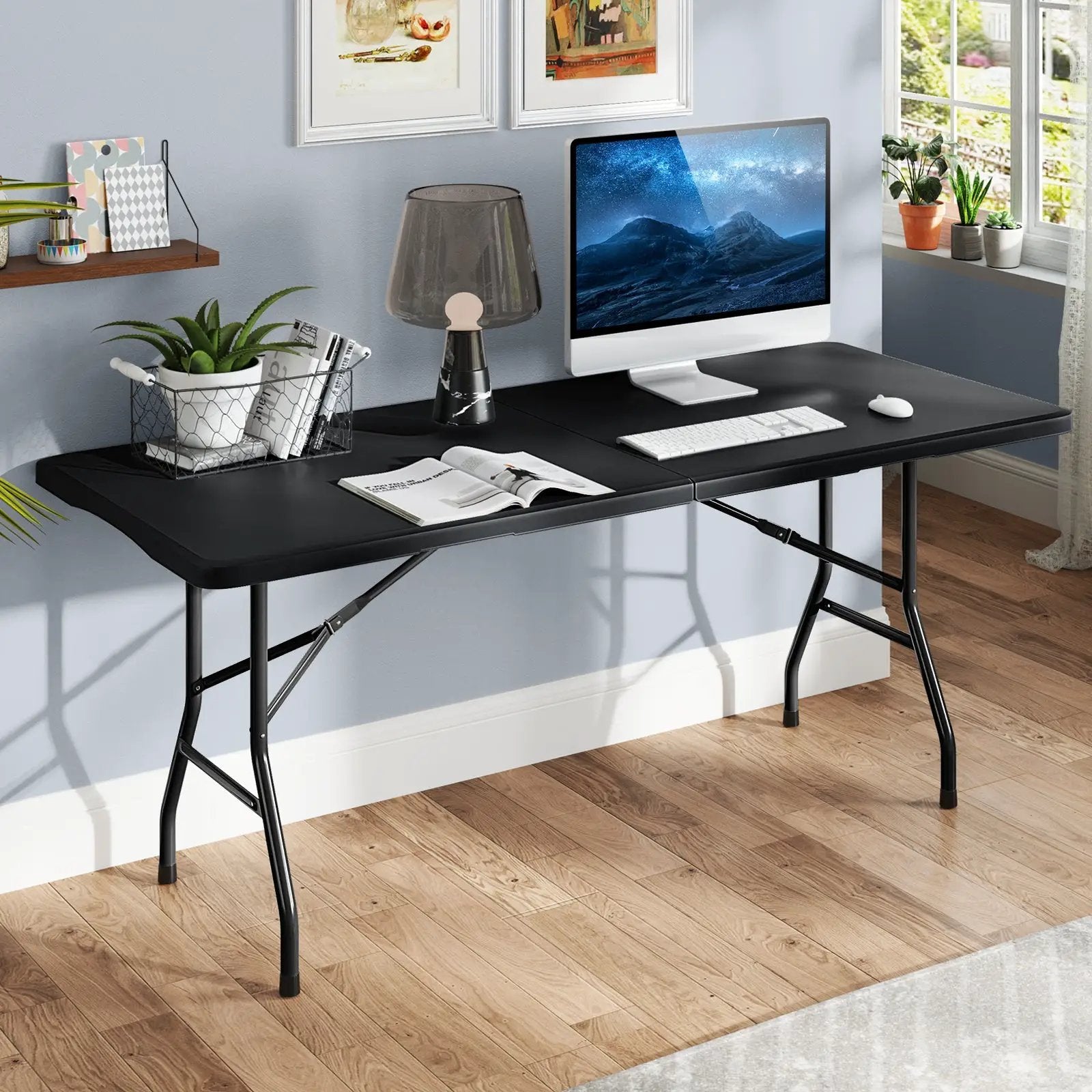 6 ft Portable Folding Table 350 LBS Fold-in-Half Table with HDPE Tabletop by DirectDeals