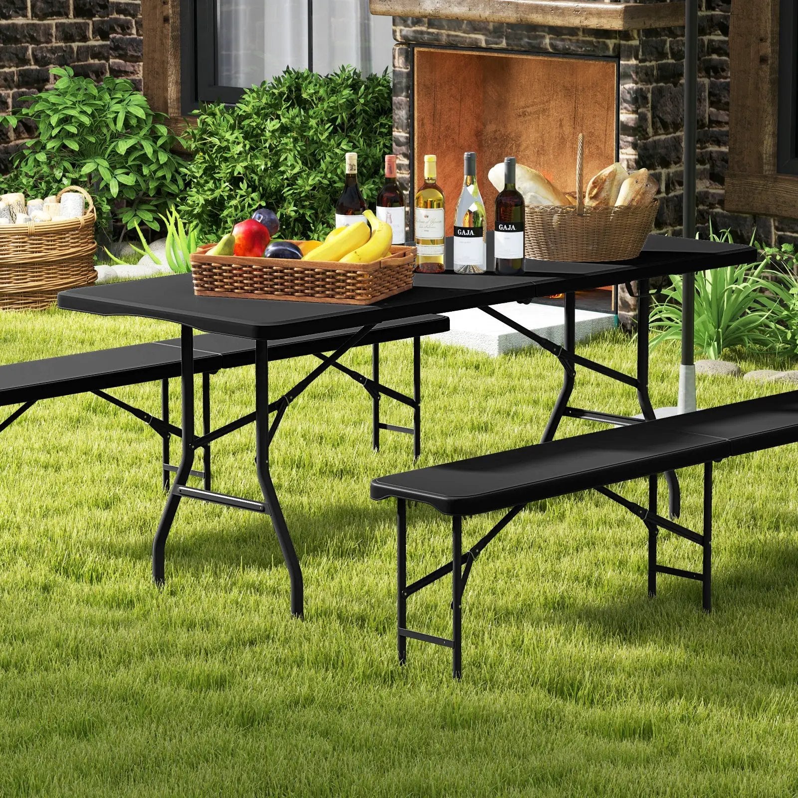 6 ft Portable Folding Table 350 LBS Fold-in-Half Table with HDPE Tabletop by DirectDeals