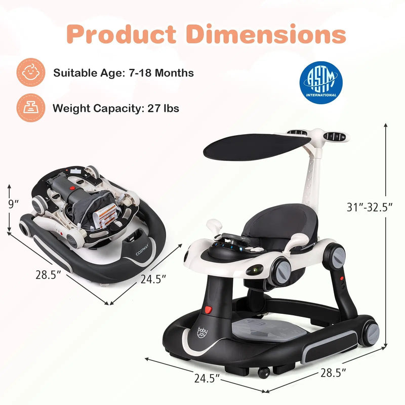6-in-1 Baby Walker with Canopy Portable Activity Center Bouncer Rocker Combo with Music by DirectDeals