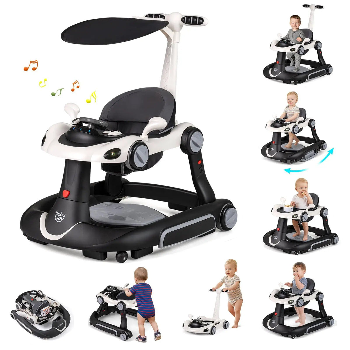 6-in-1 Baby Walker with Canopy Portable Activity Center Bouncer Rocker Combo with Music, photo 27 of 32