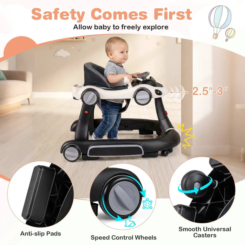 6-in-1 Baby Walker with Canopy Portable Activity Center Bouncer Rocker Combo with Music by DirectDeals