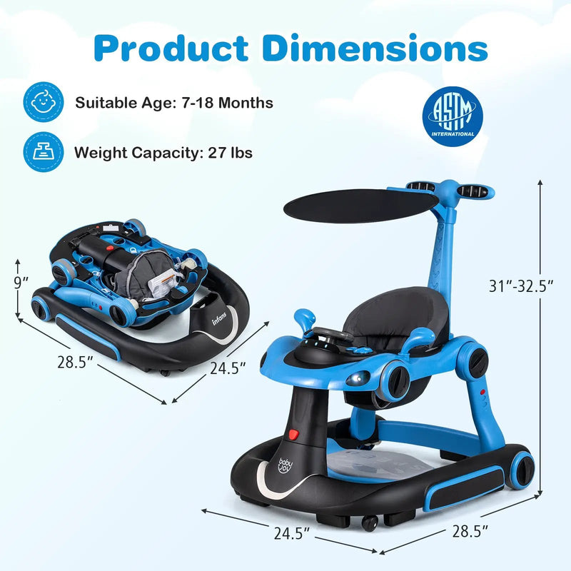6-in-1 Baby Walker with Canopy Portable Activity Center Bouncer Rocker Combo with Music by DirectDeals