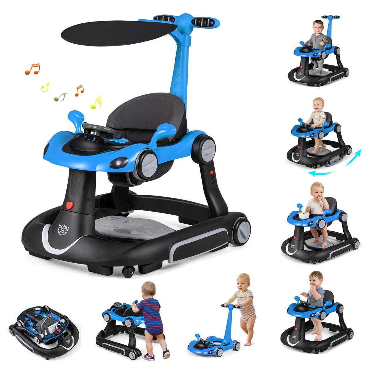 6-in-1 Baby Walker with Canopy Portable Activity Center Bouncer Rocker Combo with Music, photo 28 of 32