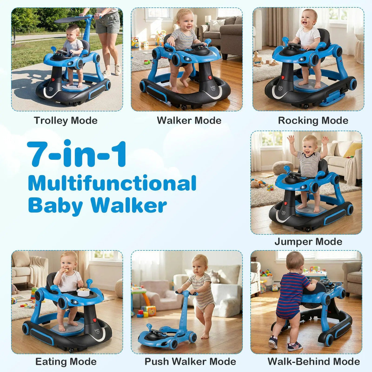 6-in-1 Baby Walker with Canopy Portable Activity Center Bouncer Rocker Combo with Music, photo 2 of 32