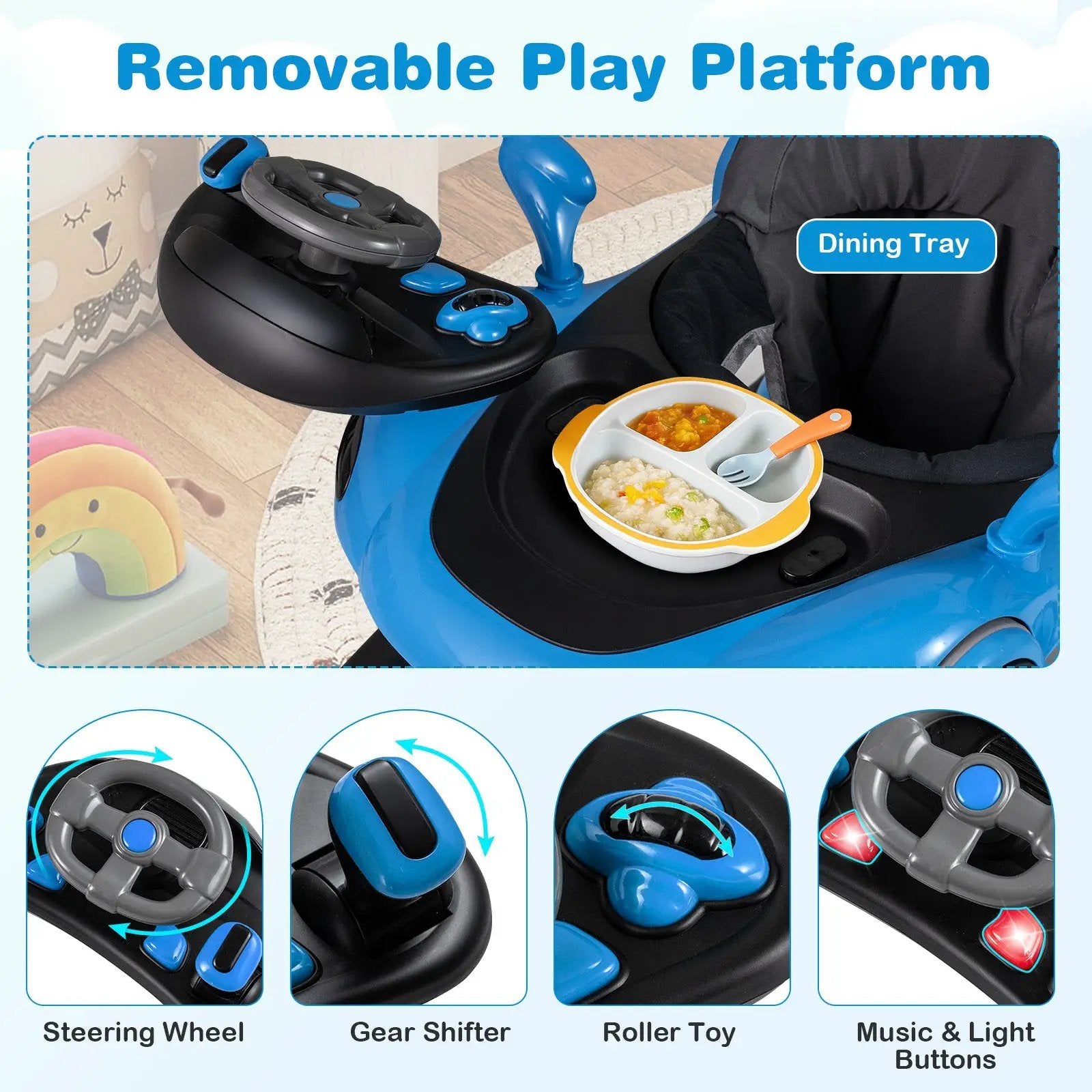 6-in-1 Baby Walker with Canopy Portable Activity Center Bouncer Rocker Combo with Music by DirectDeals