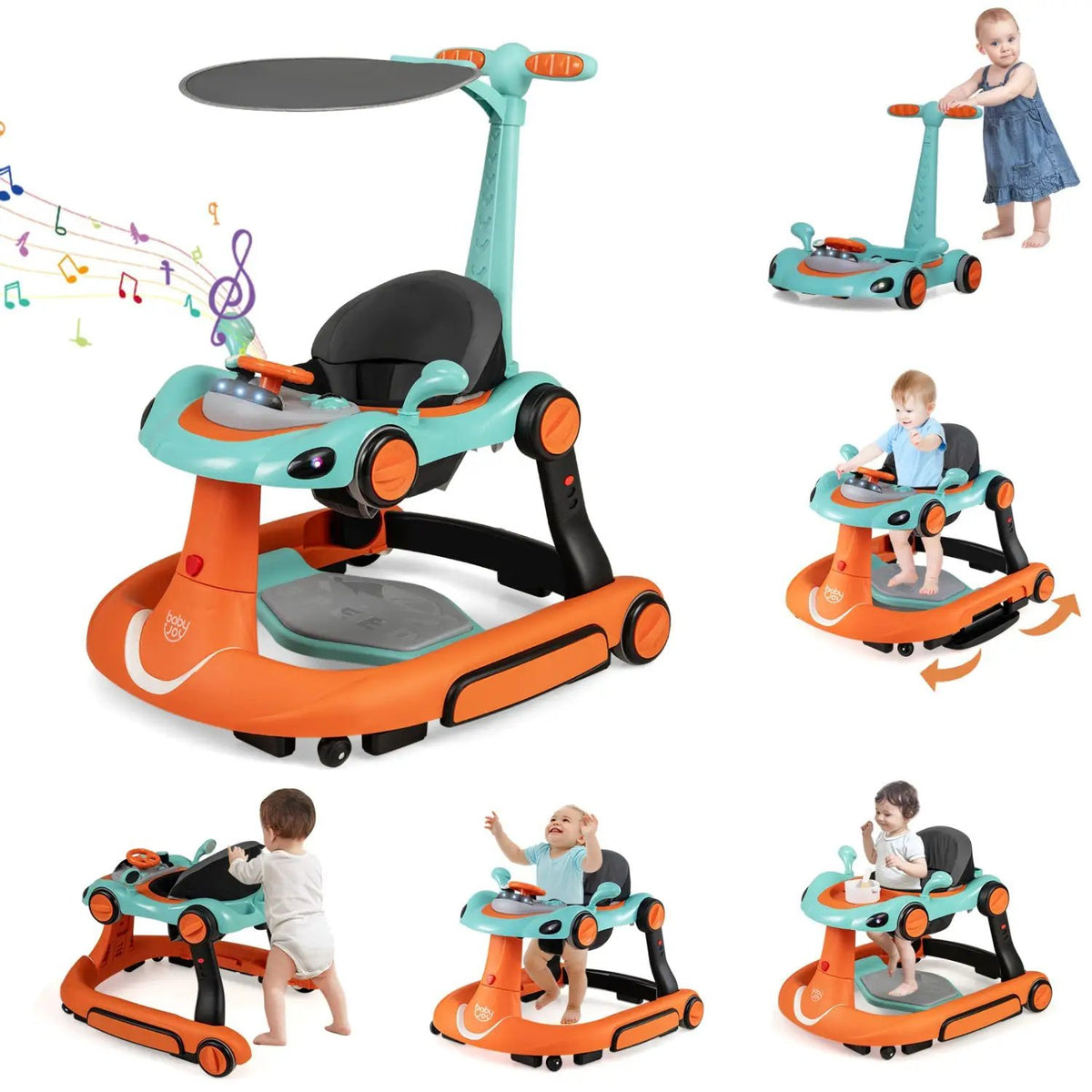 6-in-1 Baby Walker with Canopy Portable Activity Center Bouncer Rocker Combo with Music, photo 24 of 32