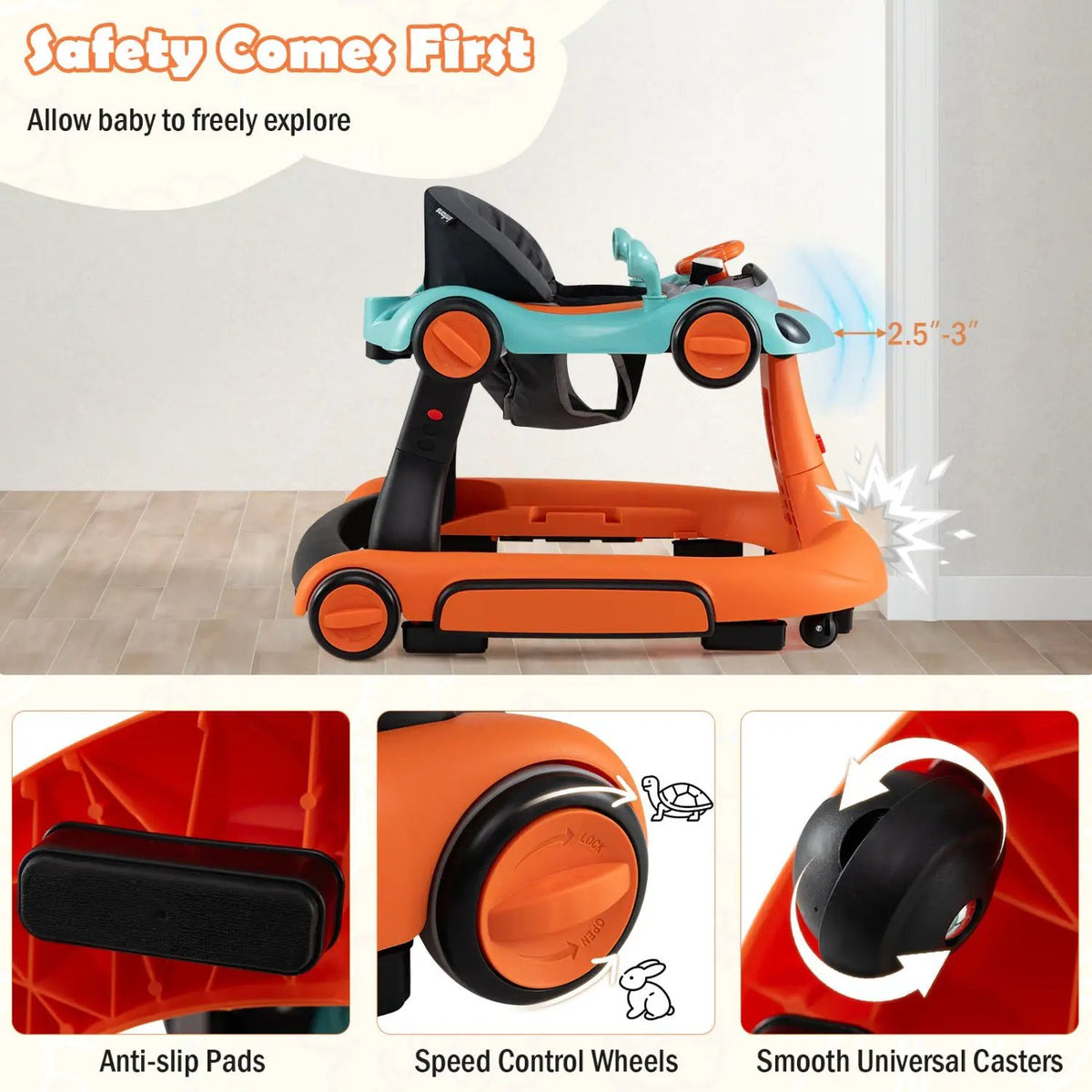 6-in-1 Baby Walker with Canopy Portable Activity Center Bouncer Rocker Combo with Music, photo 12 of 32