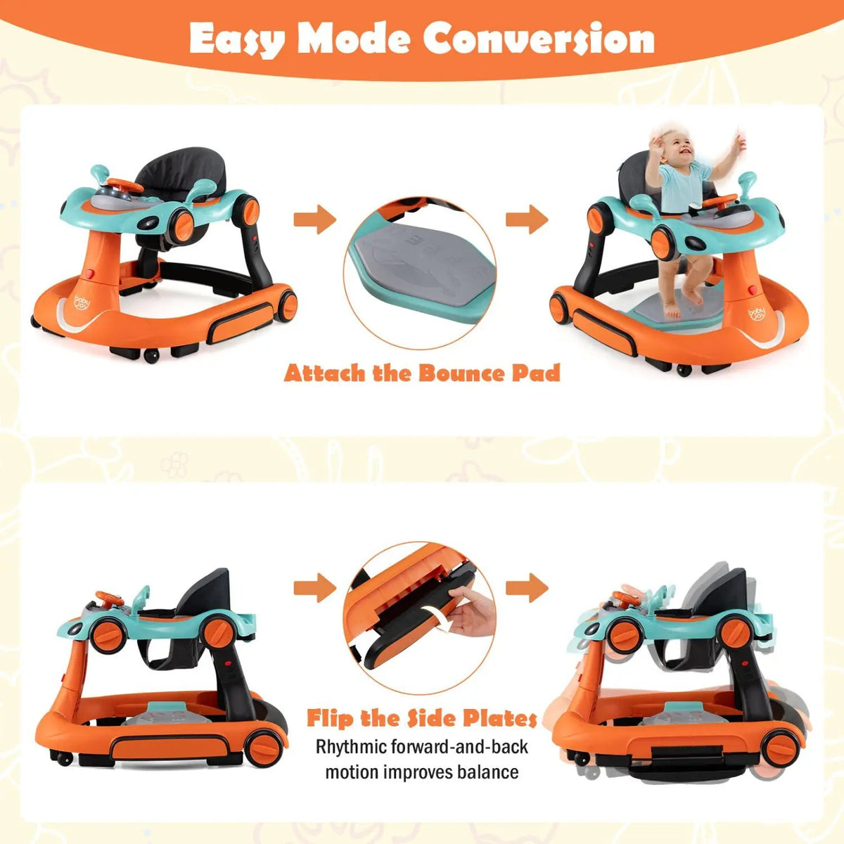 6-in-1 Baby Walker with Canopy Portable Activity Center Bouncer Rocker Combo with Music, photo 15 of 32