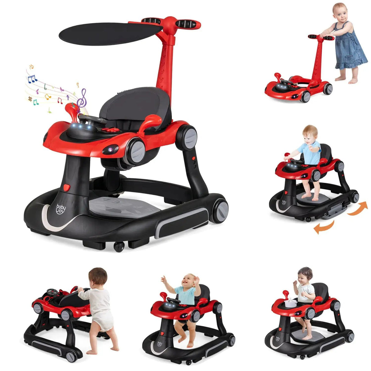 6-in-1 Baby Walker with Canopy Portable Activity Center Bouncer Rocker Combo with Music, photo 21 of 32