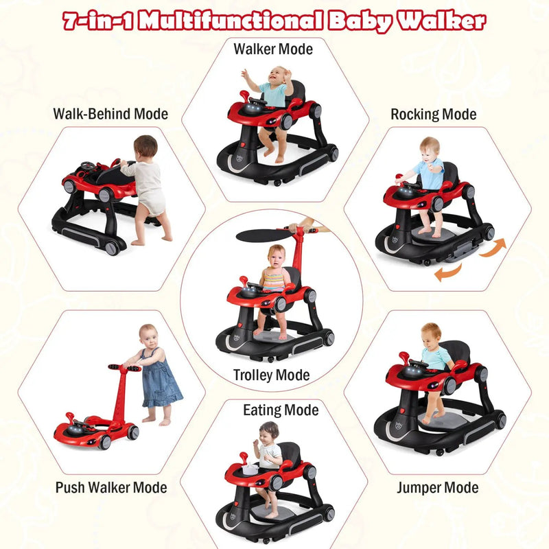 6-in-1 Baby Walker with Canopy Portable Activity Center Bouncer Rocker Combo with Music by DirectDeals