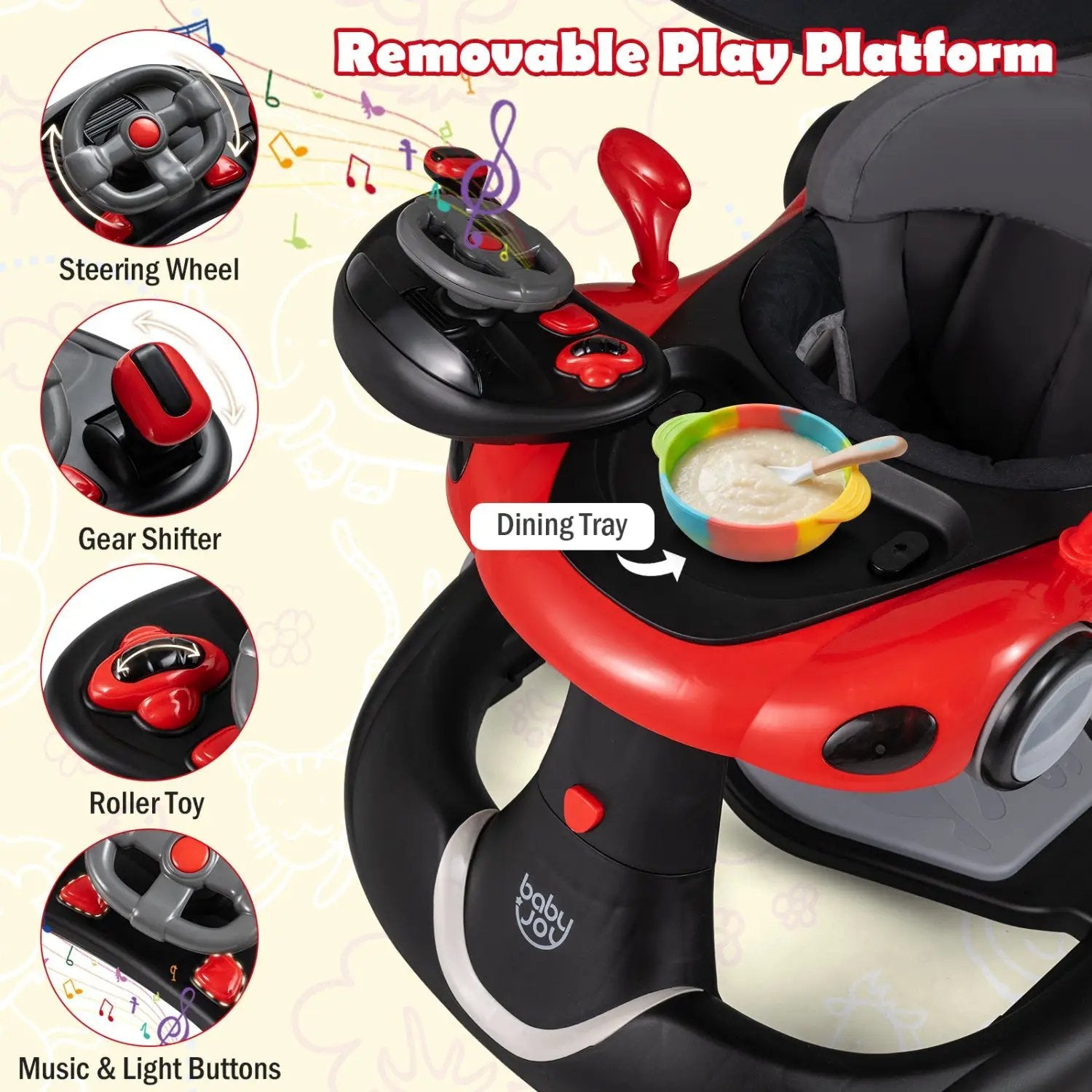 6-in-1 Baby Walker with Canopy Portable Activity Center Bouncer Rocker Combo with Music by DirectDeals