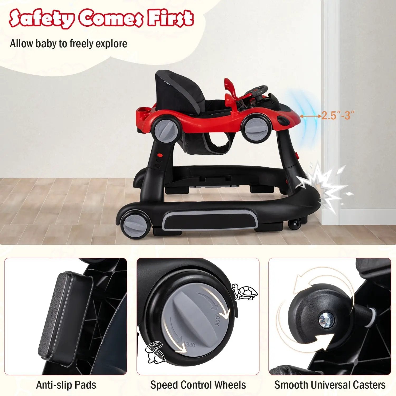 6-in-1 Baby Walker with Canopy Portable Activity Center Bouncer Rocker Combo with Music by DirectDeals