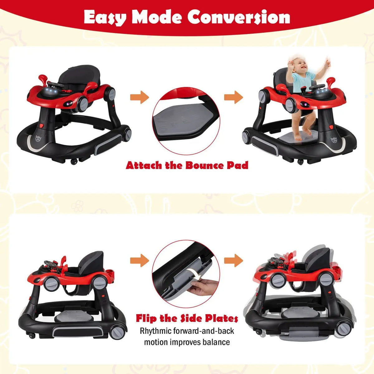 6-in-1 Baby Walker with Canopy Portable Activity Center Bouncer Rocker Combo with Music, photo 13 of 32
