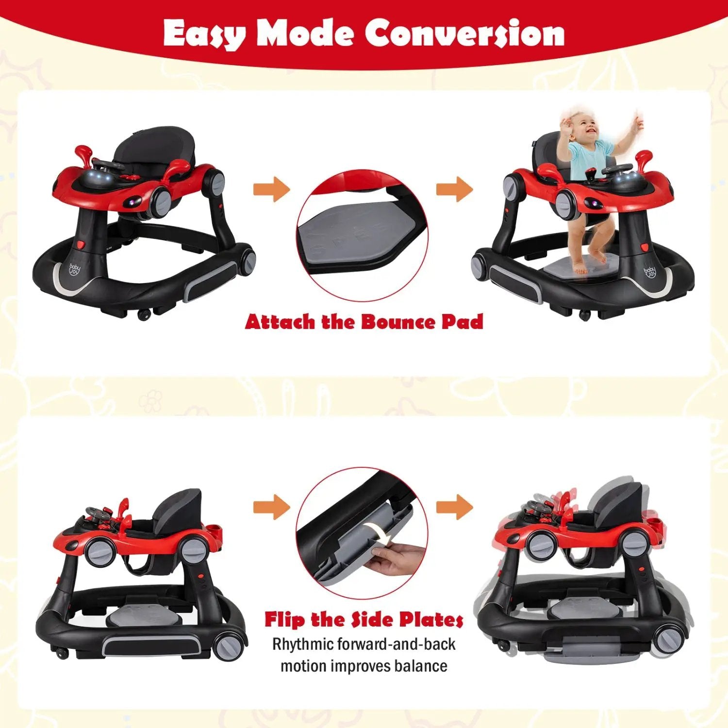 6-in-1 Baby Walker with Canopy Portable Activity Center Bouncer Rocker Combo with Music by DirectDeals