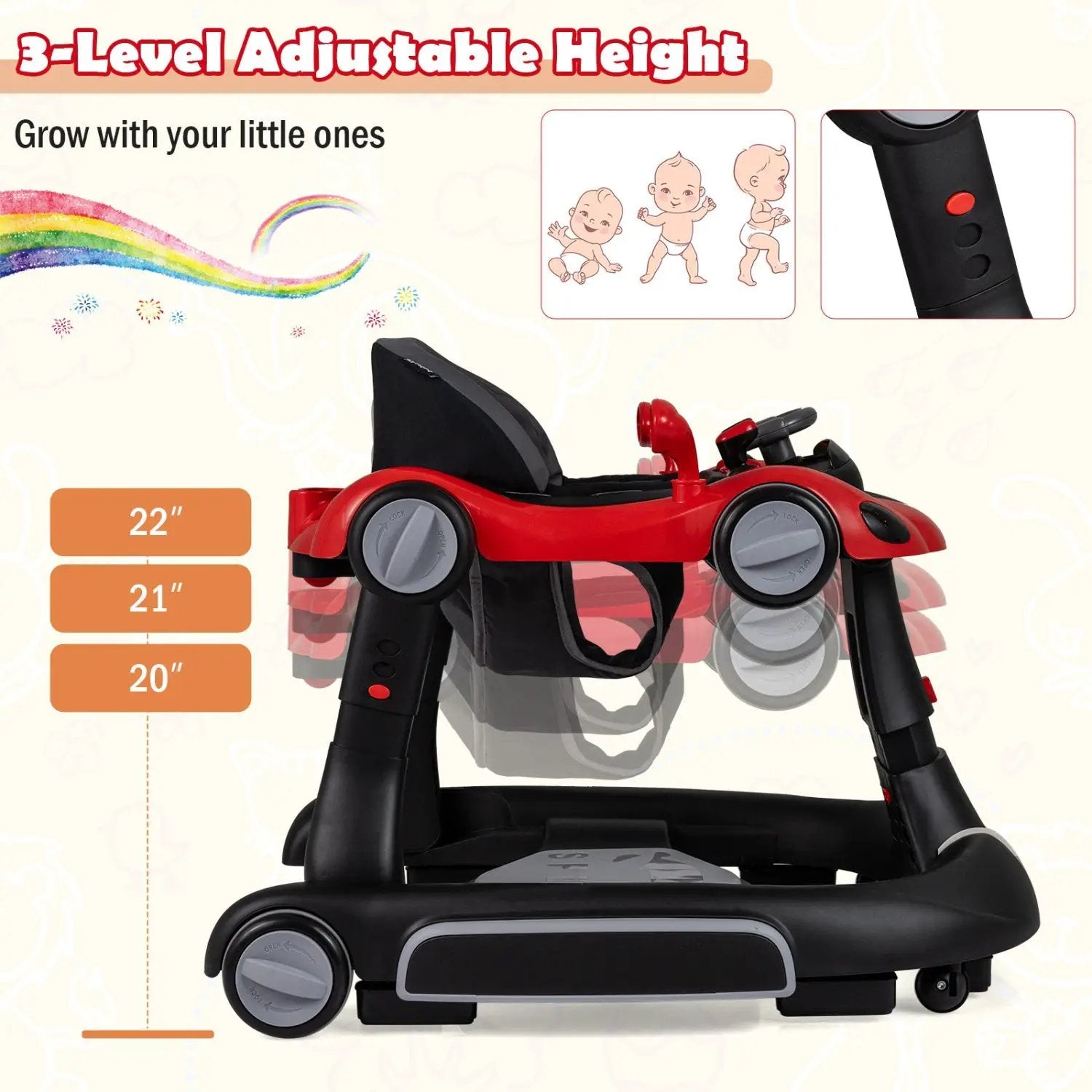 6-in-1 Baby Walker with Canopy Portable Activity Center Bouncer Rocker Combo with Music by DirectDeals