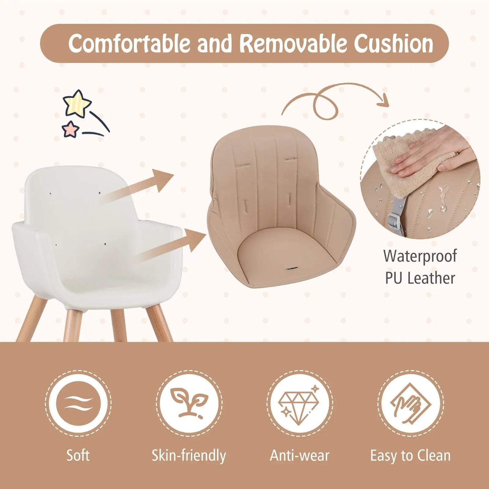 6-in-1 Convertible Wooden Highchair with Safety Harness and Adjustable Legs-Light Brown by DirectDeals