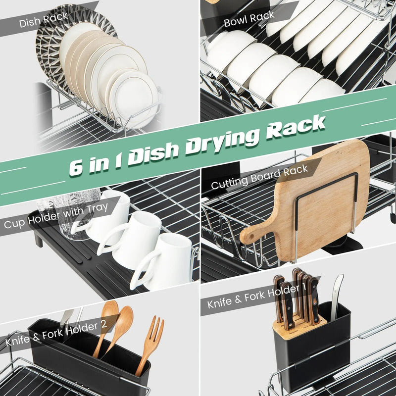 2-Tier Detachable Dish Rack with Drainboard and 360¬∞ Swivel Spout by DirectDeals