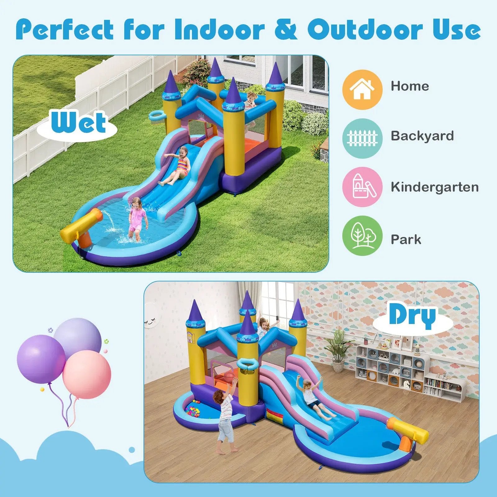 6-in-1 Inflatable Kids Water Park with 678W Blower by DirectDeals