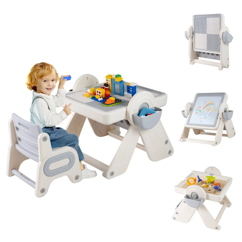 6-in-1 Multi-activity Children Table and Chair Set Folding Art Easel Set by DirectDeals