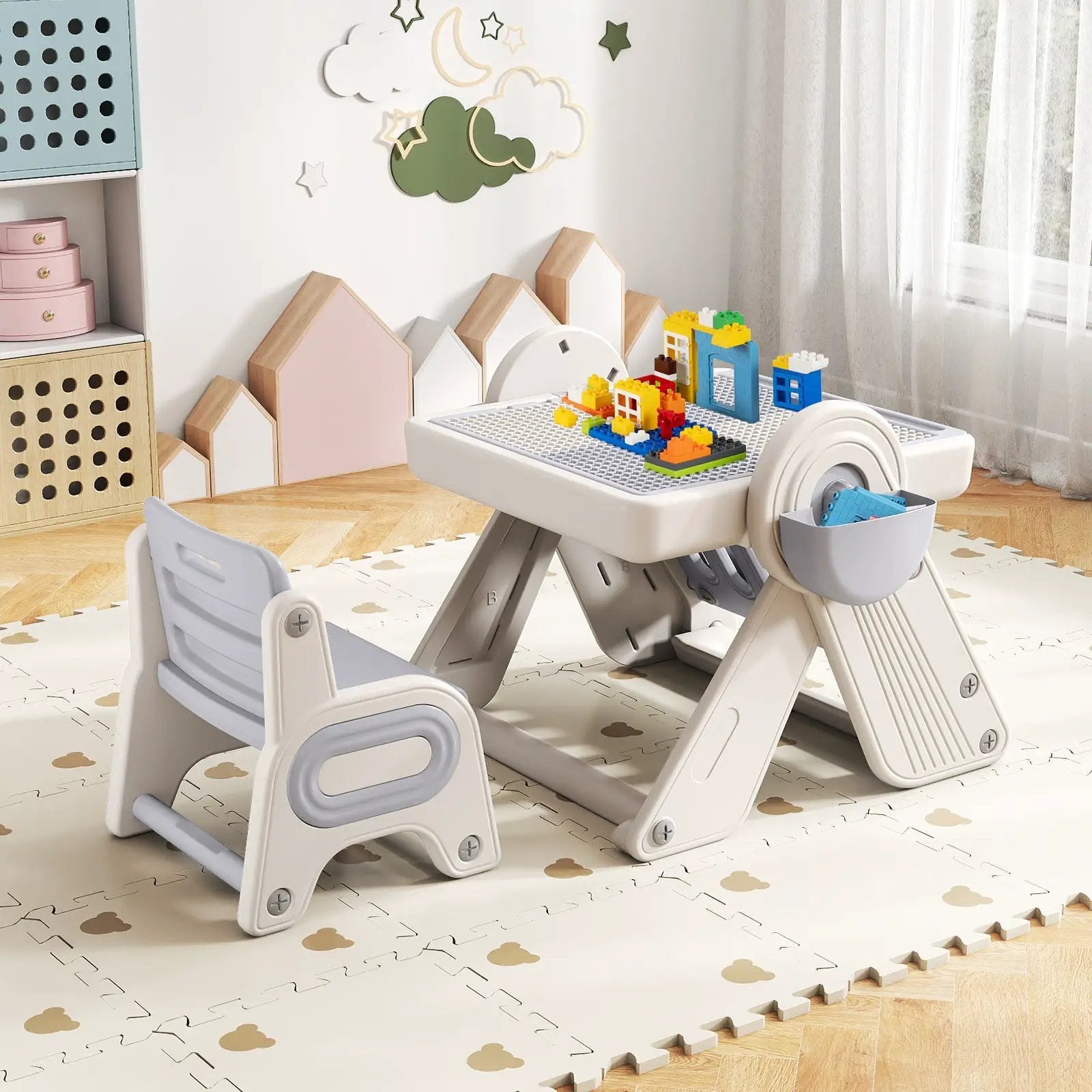 6-in-1 Multi-activity Children Table and Chair Set Folding Art Easel Set by DirectDeals