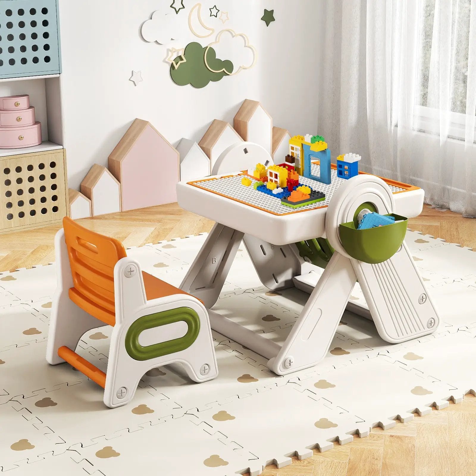 6-in-1 Multi-activity Children Table and Chair Set Folding Art Easel Set by DirectDeals