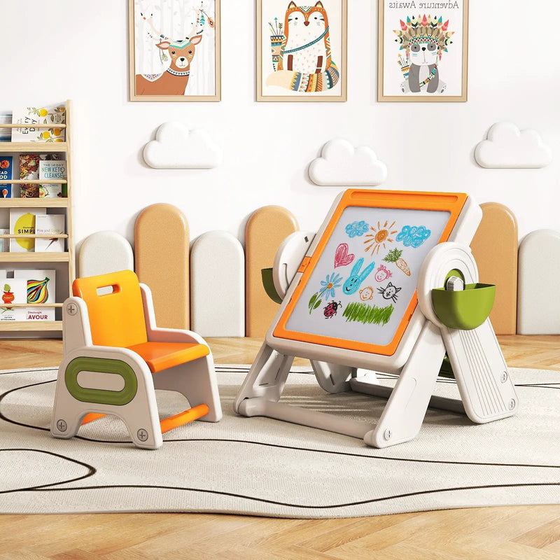 6-in-1 Multi-activity Children Table and Chair Set Folding Art Easel Set by DirectDeals