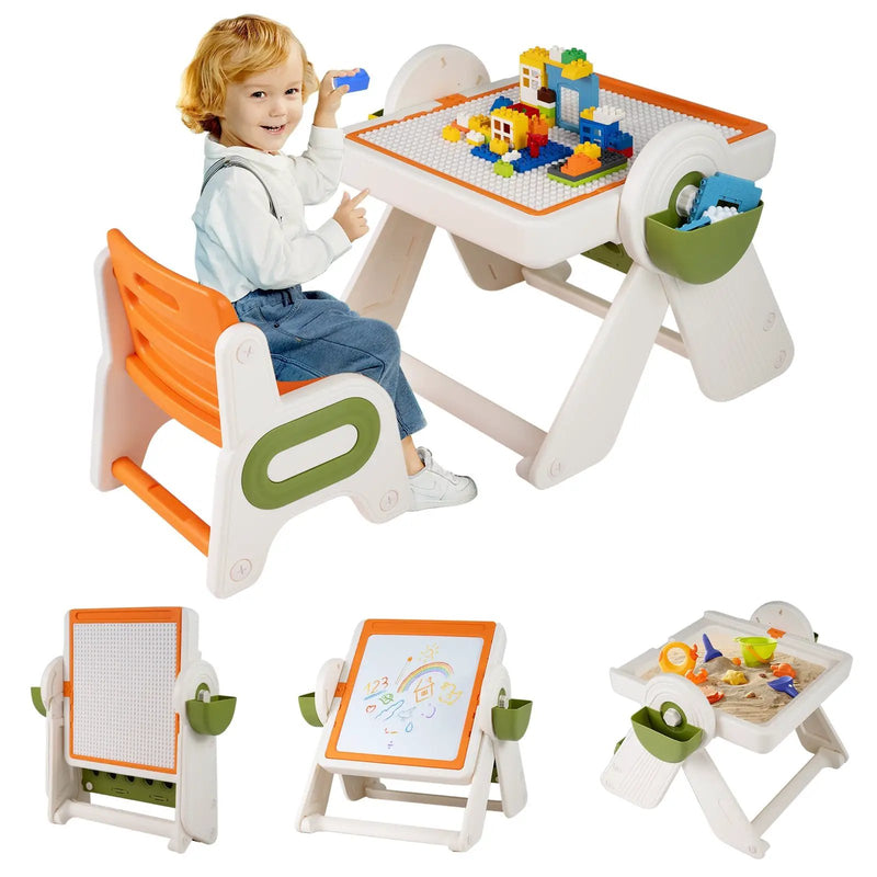 6-in-1 Multi-activity Children Table and Chair Set Folding Art Easel Set by DirectDeals