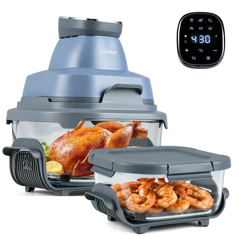 6-in-1 Portable Glass Air Fryer 1500W Dual Containers with Lids Dishwasher Safe by DirectDeals