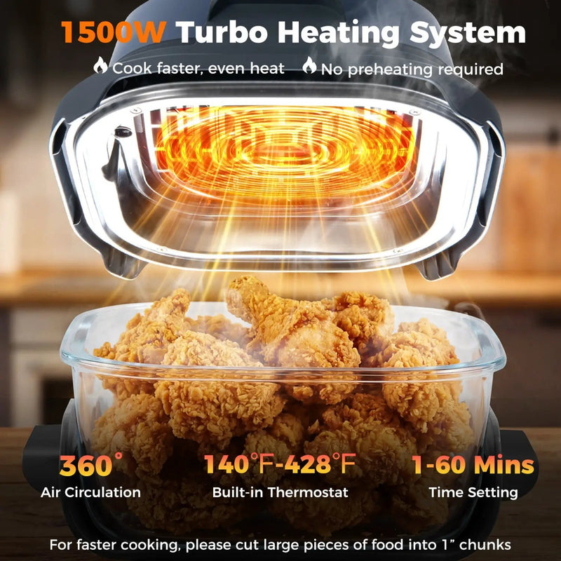 6-in-1 Portable Glass Air Fryer 1500W Dual Containers with Lids Dishwasher Safe by DirectDeals
