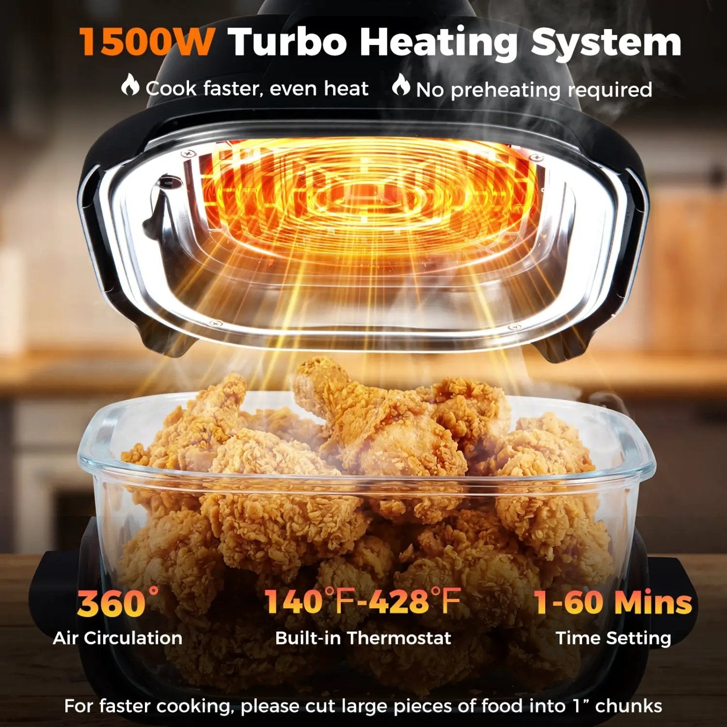 6-in-1 Portable Glass Air Fryer 1500W Dual Containers with Lids Dishwasher Safe by DirectDeals
