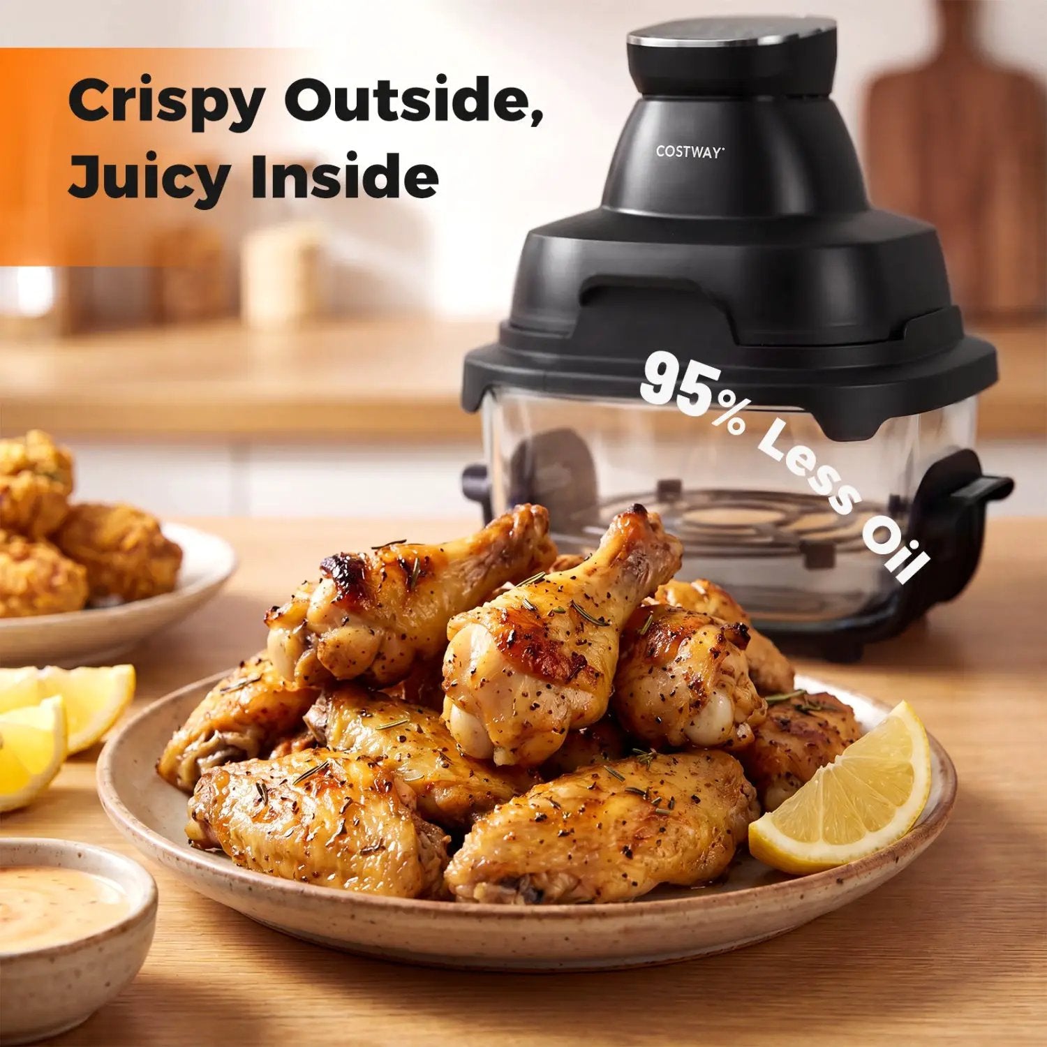 6-in-1 Portable Glass Air Fryer 1500W Dual Containers with Lids Dishwasher Safe by DirectDeals