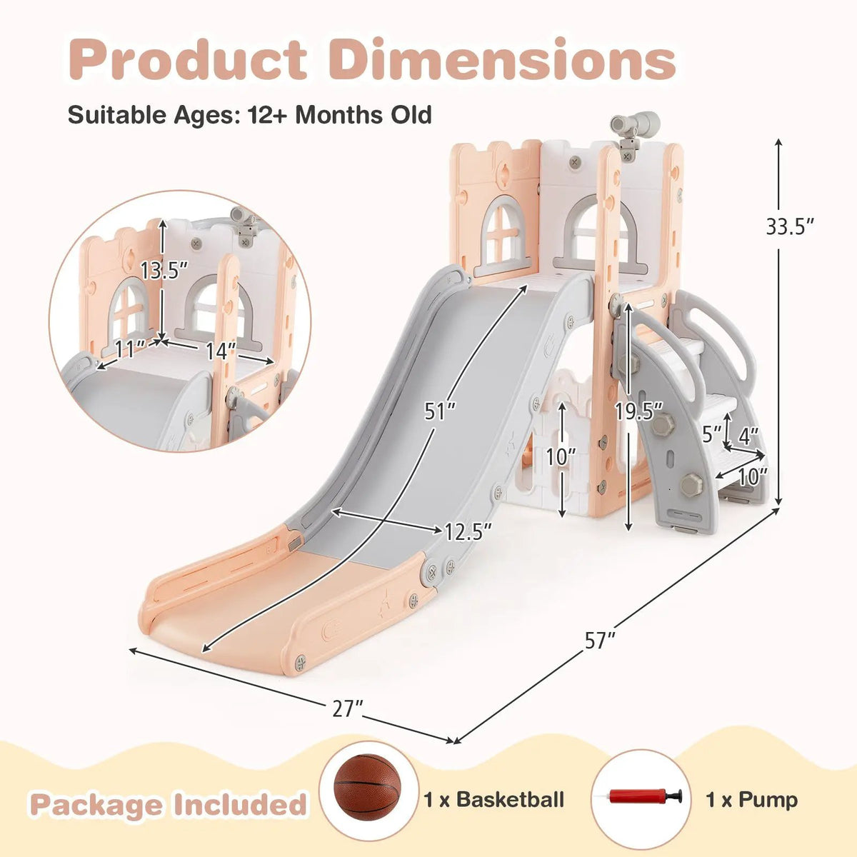 6-in-1 Toddler Slide L-shaped Playground with Basketball Hoop and Ladder, photo 11 of 25