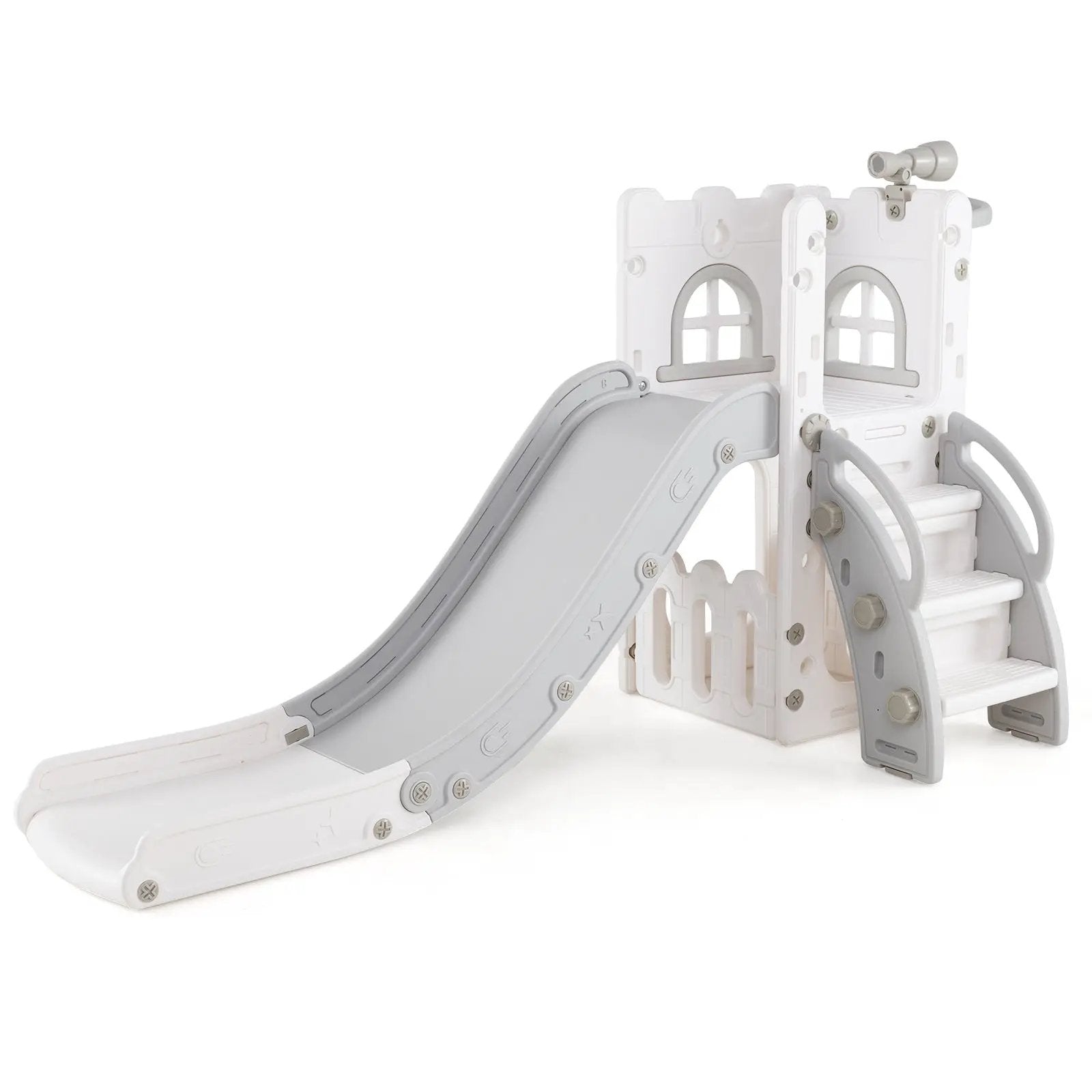 6-in-1 Toddler Slide L-shaped Playground with Basketball Hoop and Ladder by DirectDeals