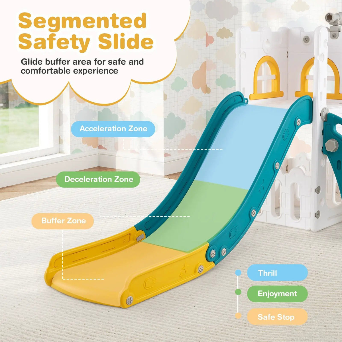 6-in-1 Toddler Slide L-shaped Playground with Basketball Hoop and Ladder, photo 19 of 25