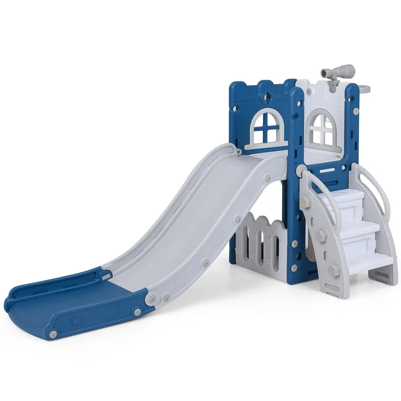 6-in-1 Toddler Slide L-shaped Playground with Basketball Hoop and Ladder by DirectDeals