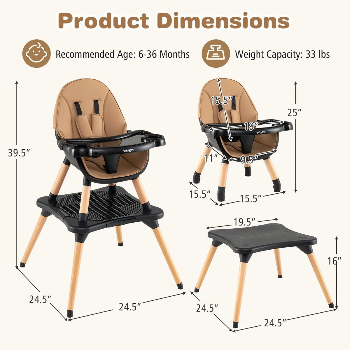 5-in-1 Baby Wooden Convertible High Chair, photo 11 of 32