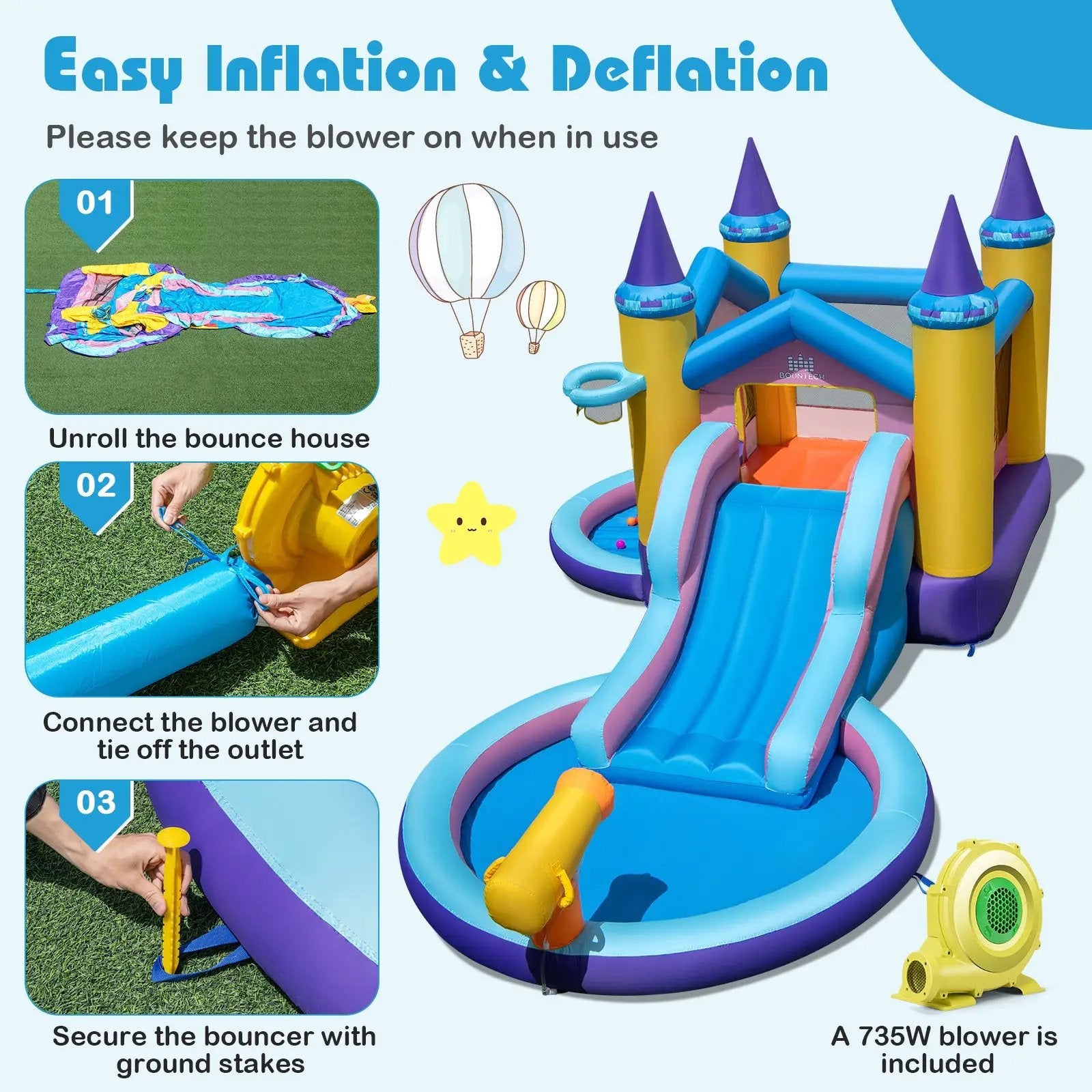 6-in-1 Inflatable Kids Water Park with 678W Blower by DirectDeals