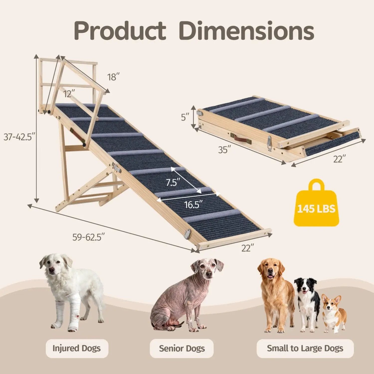 Adjustable Folding Dog Ramp for High Beds and Vehicles by DirectDeals