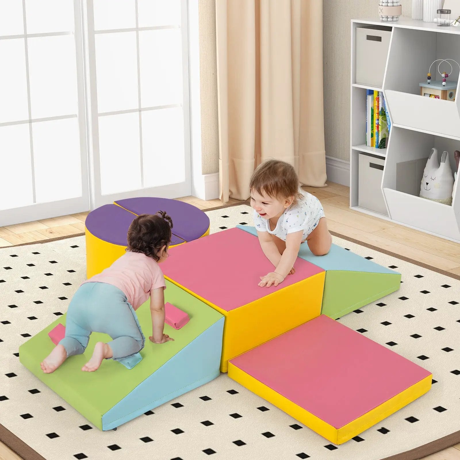 6-Piece Soft Play Set for Toddlers with Climbing Triangle and Ramp-Blue by DirectDeals